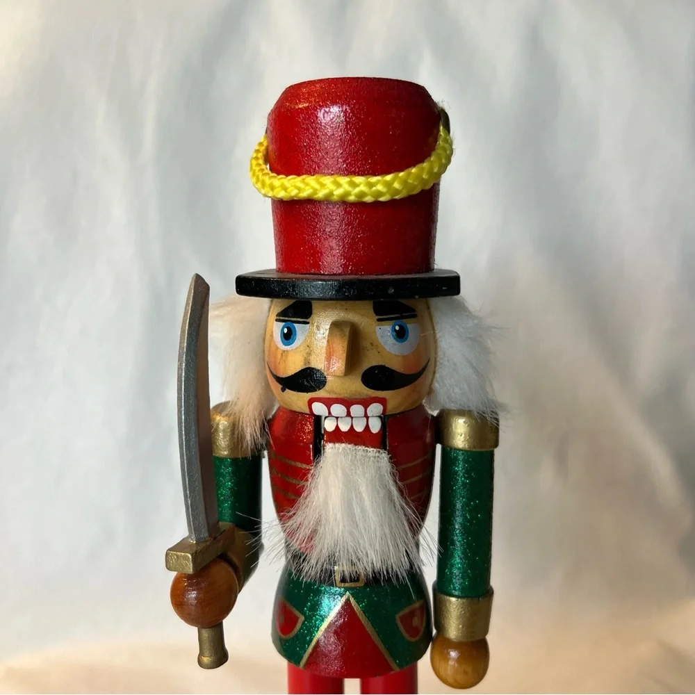 Christmas Wooden Nutcracker Red & Green Coat 10.5 in